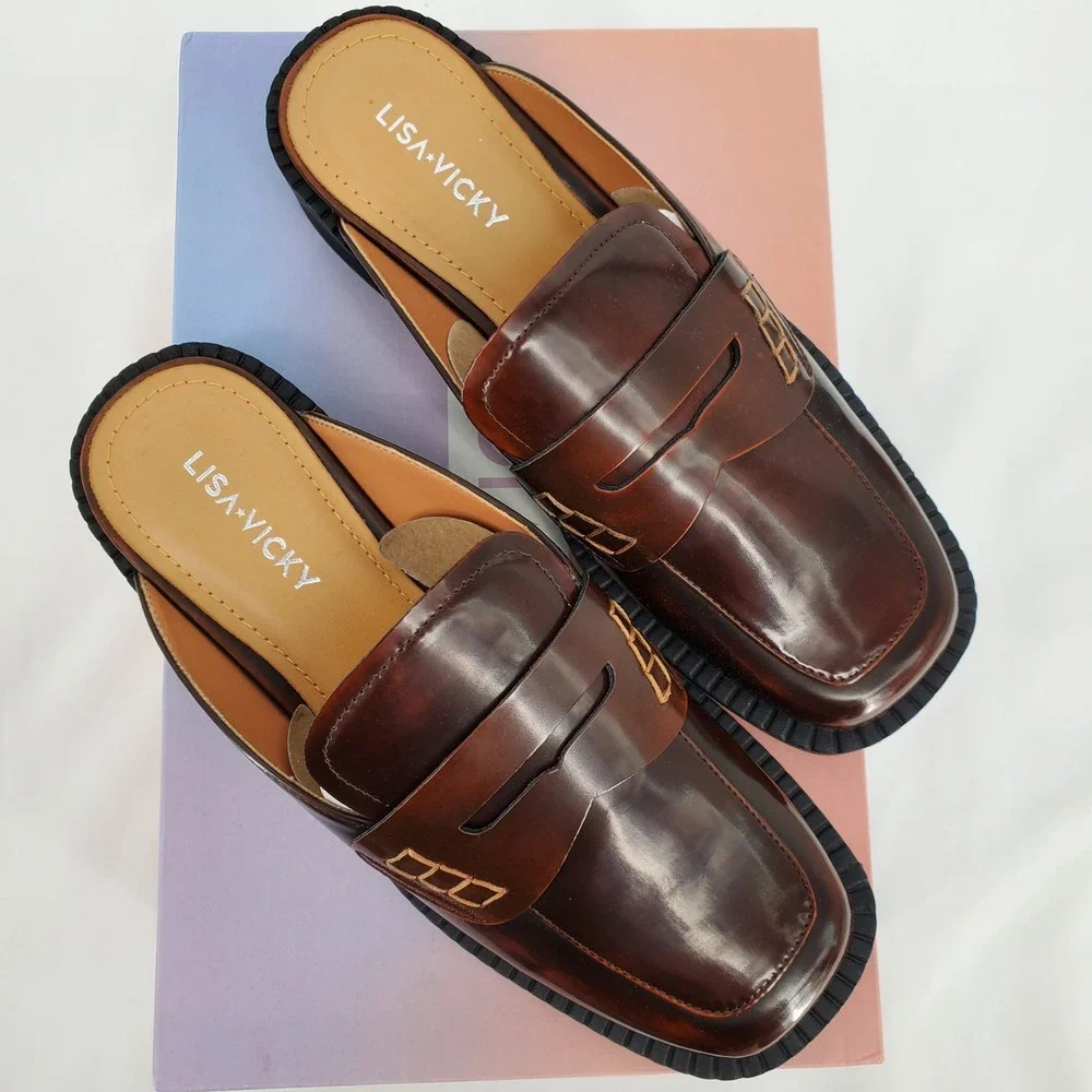 Lisa Vicky Gal Mule Loafer Mule Walnut Brown Womens 6M New‎ In Box